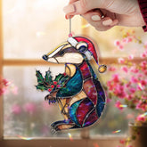 Christmas Badger Acrylic Suncatcher, Stained Glass Style Holiday Animal Window Hanging, Festive Wildlife Decor Gift with Santa Hat